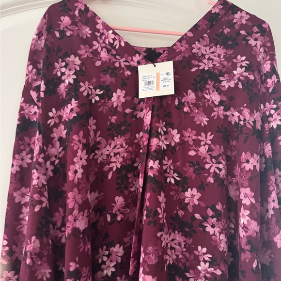 Anne Klein Dark Red Floral Blouse - Picture 2 of 11